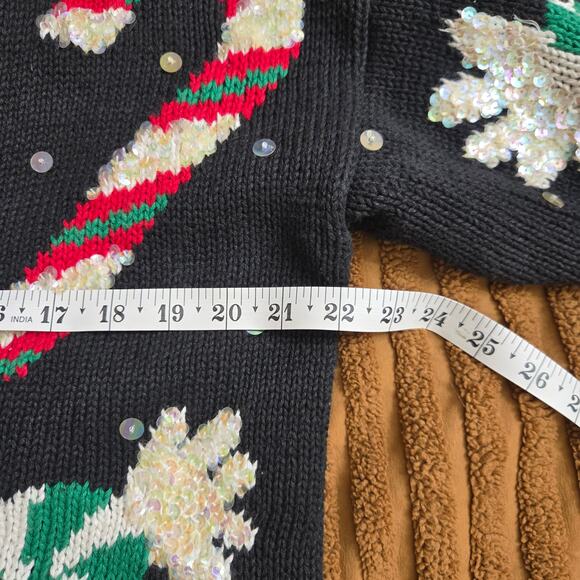Belle Pointe Womens Vtg 90s Christmas Holiday Candy Sequins Cardigan Sweater L - Picture 10 of 11